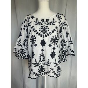 White Navy Eyelet Embroidered Bell Sleeve,Cottage core, Victorian. 118